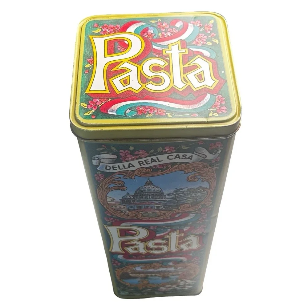 Della Real Casa Vintage Pasta Tin Case Mfg Co. Made in England‎ Metal Canister